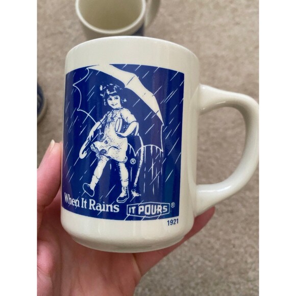 Vintage Morton Salt Collectible Coffee Mug Cup When It Rains It Pours - Set of 3 - Picture 6 of 10